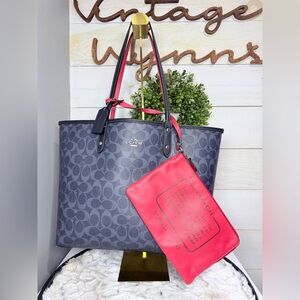 Coach blue and red coated canvas reversible Tote Bag